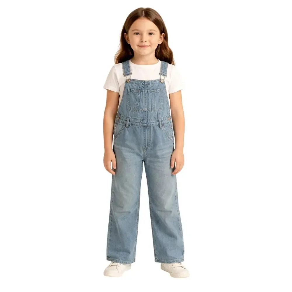 Vintage 90s GAP Denim Overalls Girls Medium Wide Leg Adjustable Straps